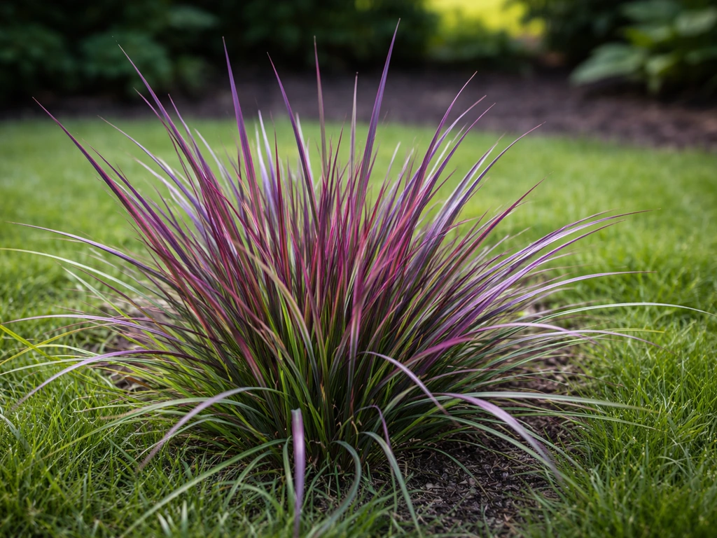 Close-up van Engels gras in een Nederlandse tuin met paarsrode verkleuring, zonder dode plekken.