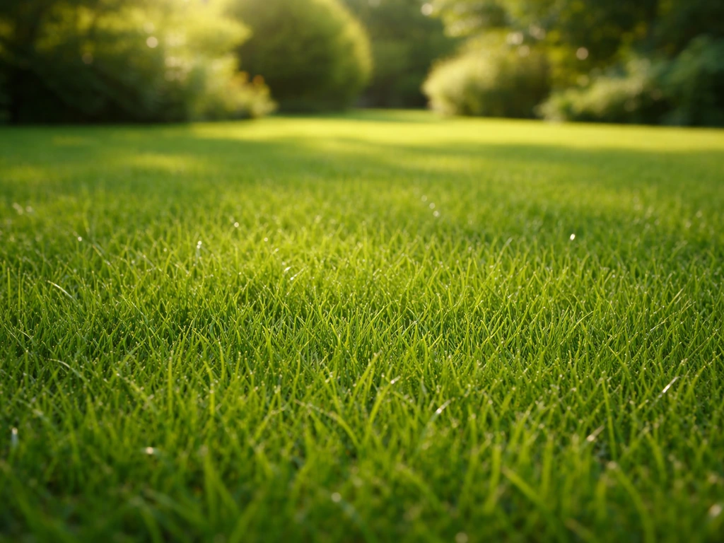 Diepgroen, dicht en veerkrachtig gazon met gezonde grassprieten in zonnig Nederland, egale grasmat