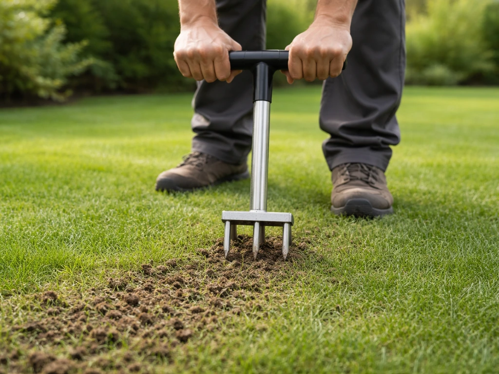 Tuin gazon dat net is belucht en licht opgeschoond, klaar om opnieuw ingezaaid te worden
