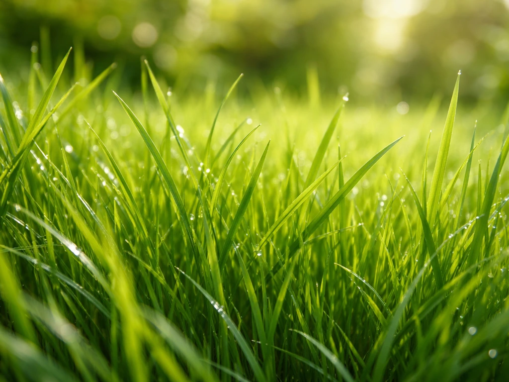 Close-up van groene grasbladen met natuurlijke, heldere achtergrond die de groene kleur benadrukt.