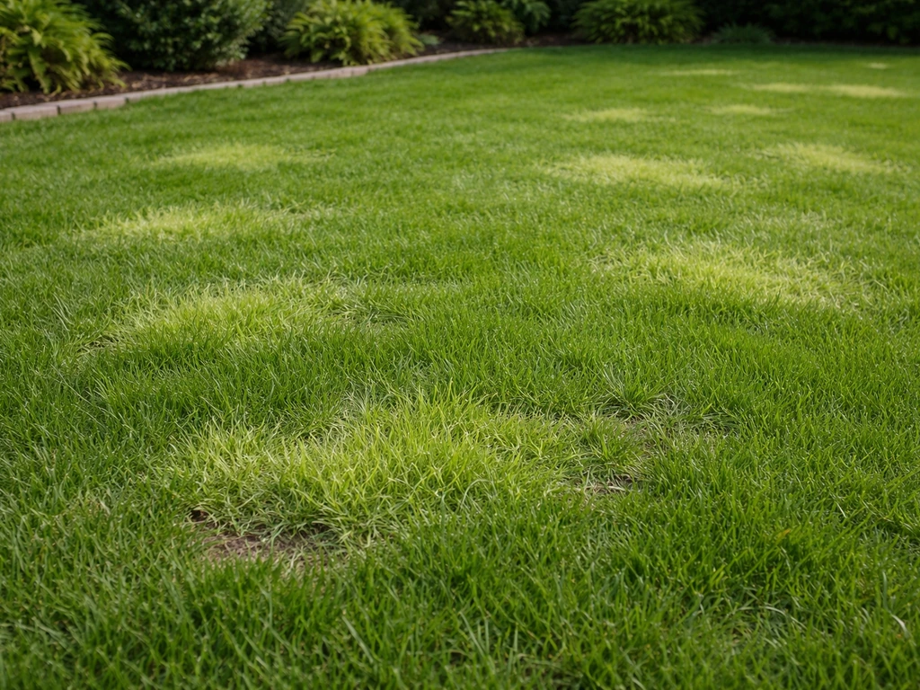 Overzichtsfoto van een Nederlands gazon met zichtbare vlekken waar eenjarig gras opkomt tussen het groen.