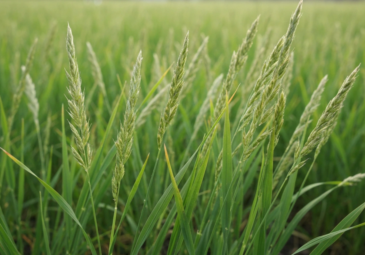 Een gazon met zichtbare stroken: kort gemaaid gras (3–4 cm) tegenover iets langer gras (5–6 cm).