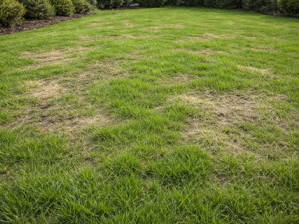 Nederlands gazon met bruine plekken die herstellen naar frisse, groene grassprieten in de lente.