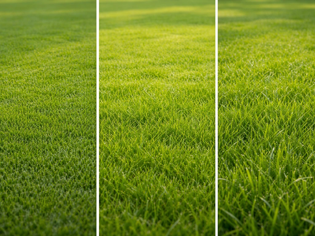 Grasveld met drie rustige zones: dichte grasmat, egale kleur en gezond, veerkrachtig gras.