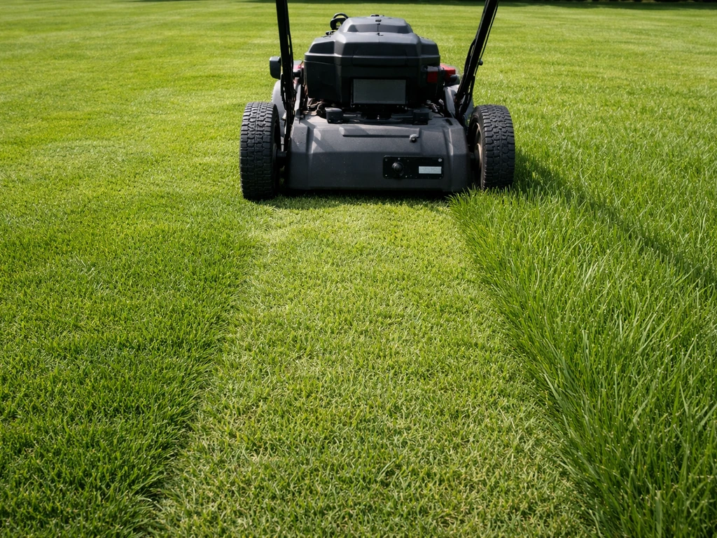 Grazende grasmaaier op 4–6 cm met zichtbaar verschil tussen gemaaid en iets langer gras (1/3-regel).