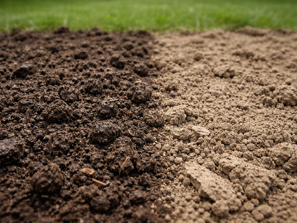 Close-up van natte versus droge bovenlaag van het zaaibed van ingezaaid gras